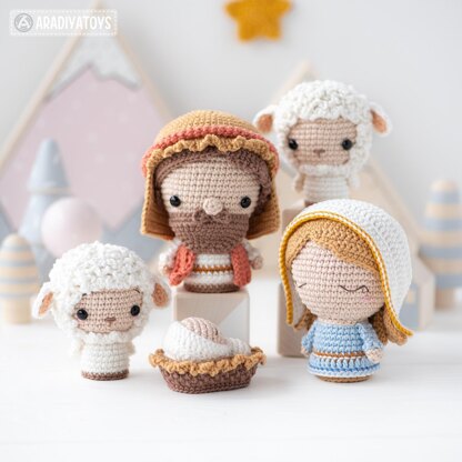 Nativity Crochet Pattern Set Christmas Mini Amigurumi Mary, Joseph, Baby Jesus, Sheep Nativity Scene DIY by AradiyaToys