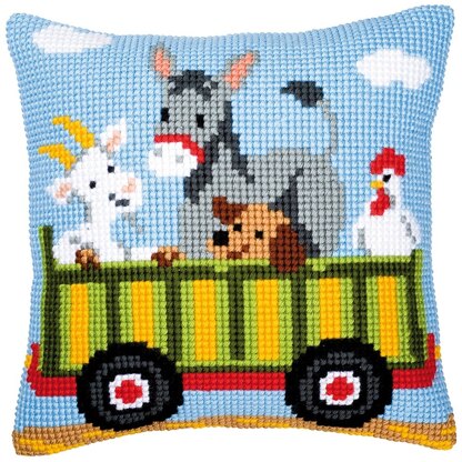 Vervaco Animals Wagon Cross Stitch Cushion Kit - PN-0008485 - 40 x 40 cm