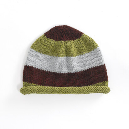 Wide Striped Cap in Lion Brand Wool-Ease - 70057AD