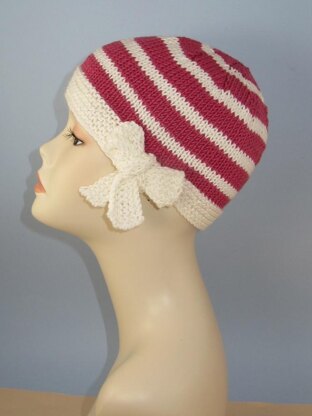 Tie Up Bow Stripe Beanie Circular Knitting Pattern