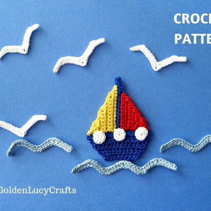 Sailboat, Seagull and Waves Applique Crochet PATTERN