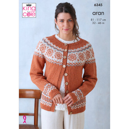 Cardigan and Waistcoat Top knitted in King Cole Forest Aran - P6345