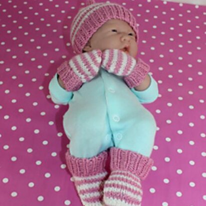 Baby Easy Stripe Stalk Beanie, Booties & Mittens