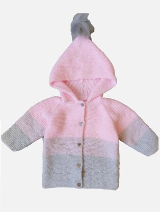 Childs Garter stitch Hooded Jacket Easy Knit 0 - 4 yrsBB064