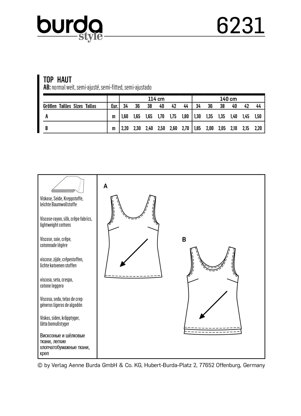 Burda Style Misses' Top with Rounded Neckline – Singe or Double Layer B6231 - Paper Pattern, Size 8-18