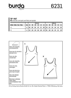 Burda Style Misses' Top with Rounded Neckline â€“ Singe or Double Layer B6231 - Paper Pattern, Size 8-18
