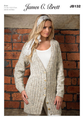 Ladies' Cardigan in James C. Brett Rustic with Wool Aran - JB132