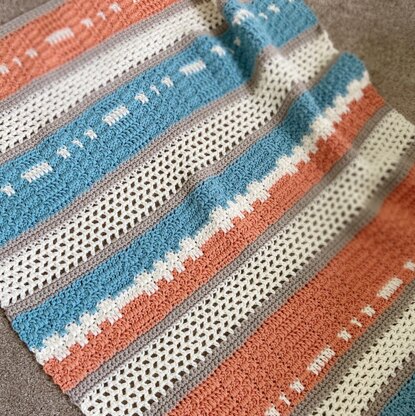 Peaches and Teal Crochet Baby Blanket