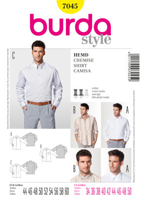 Burda Style Shirt Sewing Pattern B7045 - Paper Pattern, Size 8-24