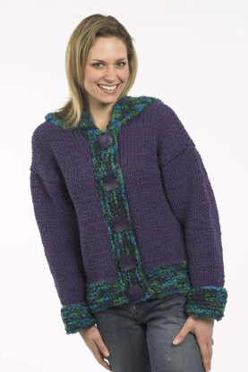 Ladies Hooded Jacket in Plymouth Yarn Encore Boucle Colorspun and Encore Chunky - 1220 - Downloadable PDF