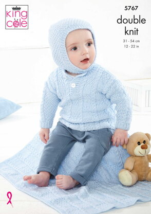 Blanket, Sweaters, Balaclava Helmet and Bootees Knitted in King Cole Baby Safe DK - 5767 - Downloadable PDF