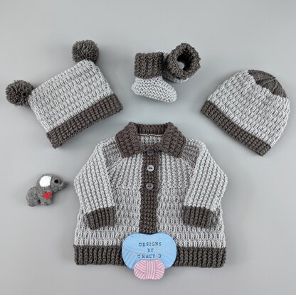 Walt Baby Knitting Pattern Newborn Coat , Hats & Booties 16 inch chest