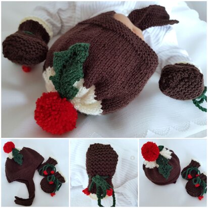 Christmas Pudding Baby Hat & Mittens - knitting pattern