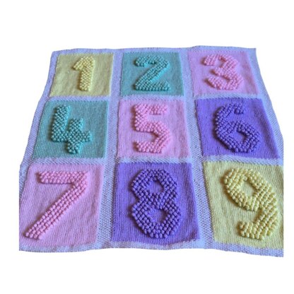 Numbers Squares Baby Blanket Knitting Pattern