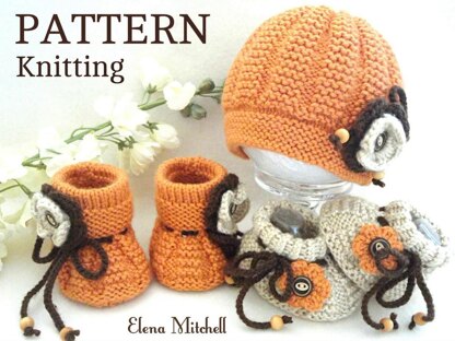 Pattern Knitting Baby Set Baby Cap and Baby Shoes