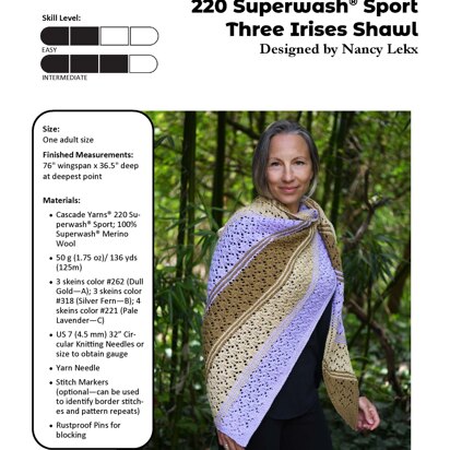 Three Irises Shawl in Cascade Yarns 220 Superwash® Sport - DK688 - Downloadable PDF