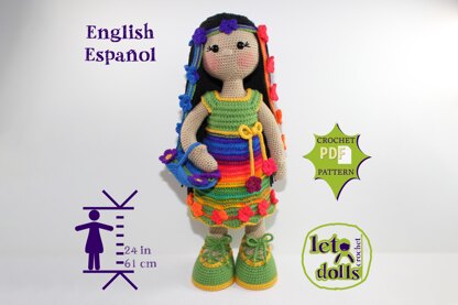 Crochet Doll Pattern, Amigurumi doll pattern, XLarge doll, 24"/61cm, Elena