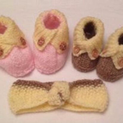 Crossed Cuffed Shoes with matching Knotted Hairband - 0-6mths