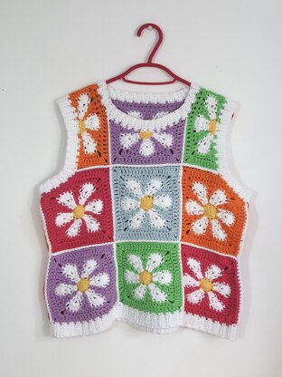 Crocheted checked flower vest