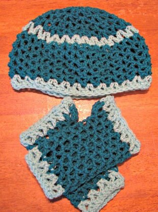 Simply Spring V-Stitch Poncho, Hat, and Mitts Set