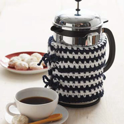 Basic Striped French Press Cozy in Lily Sugar 'n Cream Solids