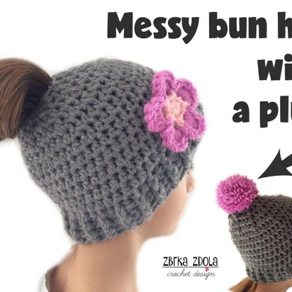 Messy bun hat with a plug