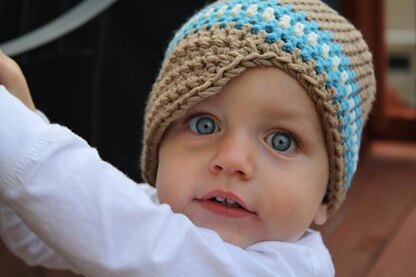 Newsboy Hat with Sky Blue and White Stripes