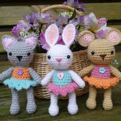 Pocket Pets Amigurumi Crochet Pattern, Baby Mouse, Rabbit and Cat.