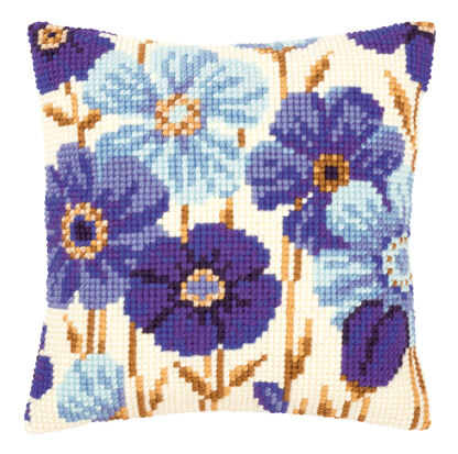 Vervaco Blue Flowers Cushion Front Chunky Cross Stitch Kit - 40cm x 40cm