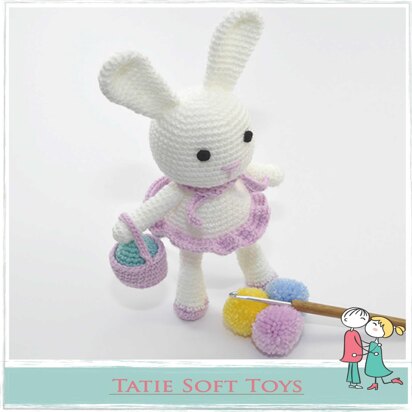 Baby Easter Pink Bunny With A Basket And A Little Egg Pattern Amigurumi Crochet Soft Toy Set