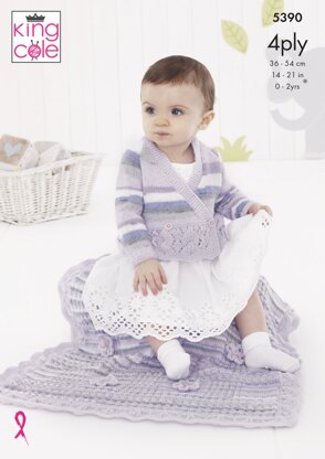 Cardigan, Pinafore Dress & Blanket in King Cole 4ply - 5390pdf - Downloadable PDF