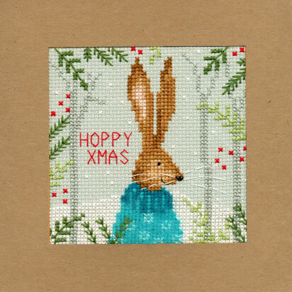 Bothy Threads Xmas Hare Christmas Card Cross Stitch Kit - 10cm x 10cm