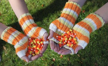 Hand-dyed Candy Corn Fingerless Mitts