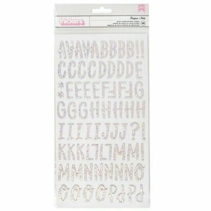American Crafts Thickers Bonjour Alphabet Chipboard White Glitter (151 Piece)