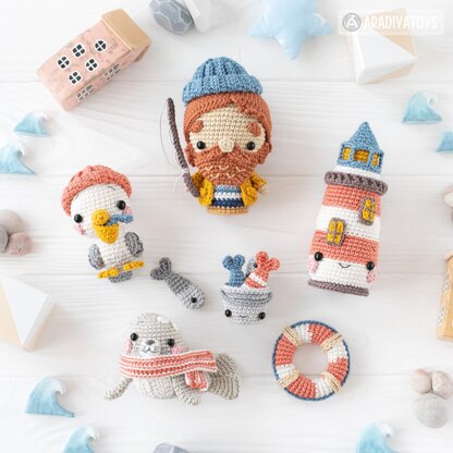 Lighthouse Island from “Mini Kingdom” collection, crochet patterns (Amigurumi tutorial PDF file) lighthouse crochet pattern seal pelican fish lighthouse keeper by AradiyaToys (Olka Novytska)