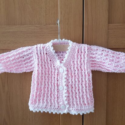 V neck Picot edged baby cardigan