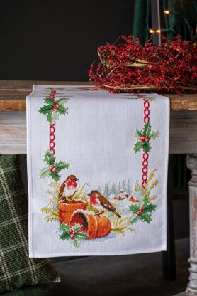 Vervaco Robins In Winter Aida Table Runner Cross Stitch Kit - 32 x 84 cm