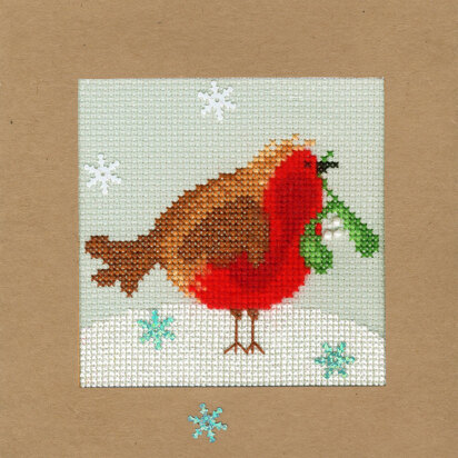 Bothy Threads Snowy Robin Christmas Card Cross Stitch Kit - 10cm x 10cm