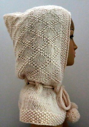 Hooded Scarf, Hooded Hat, Hooded Collar, Elegant Hood with Drawstrings and Pompoms