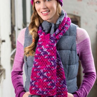 Woven Stitch Hat & Scarf in Red Heart With Love Multis - LW3319
