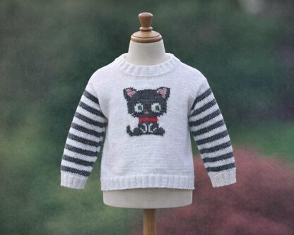P021 Grey Cat Motif Jumper