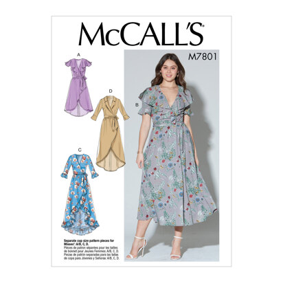 McCall's Misses' Wrap Dresses and Belt M7801 - Sewing Pattern