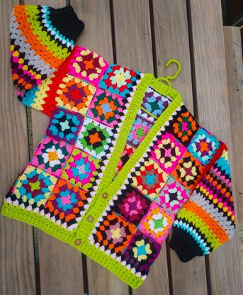 Granny Square Cardy Mixed Colour Pattern