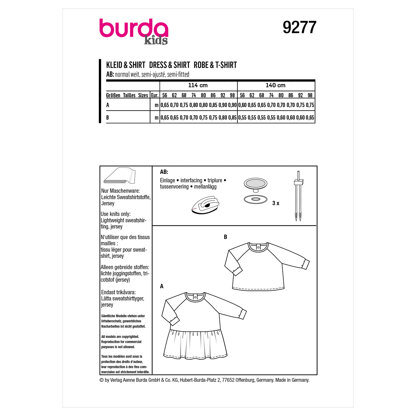 Burda Style Babies' Top and Dress B9277 - Paper Pattern, Size 1M - 3