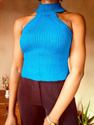 Bernice Crochet Halter Mock Neck Top