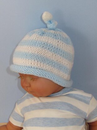 Baby Stripe Roll Brim Topknot Beanie Hat