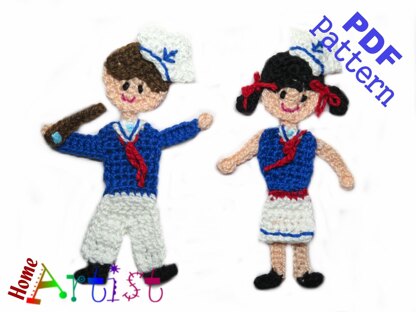 Sailor Boy & Girl Crochet Applique Pattern