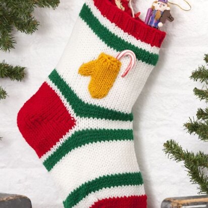 Holiday Stocking with Mitten Pocket in Red Heart Super Saver Economy Solids - LW2662