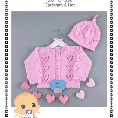 Valentine baby knitting pattern cardigan and hat 20" chest