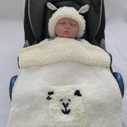 Little Lamb Baby Car Seat Blanket & Hat - knitting pattern